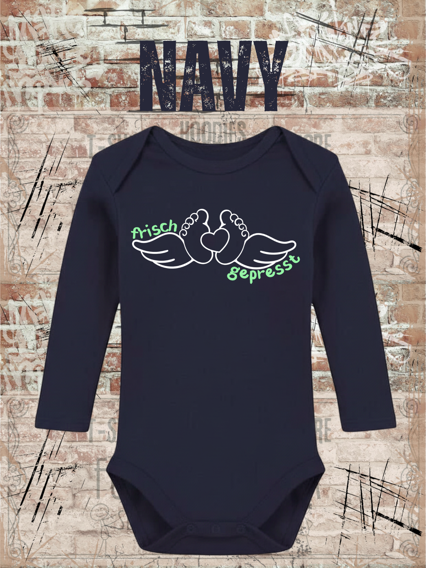 Baby Body Langarm Frisch gepresst Lustiger Spruch Geschenk zur Geburt Newborn Body