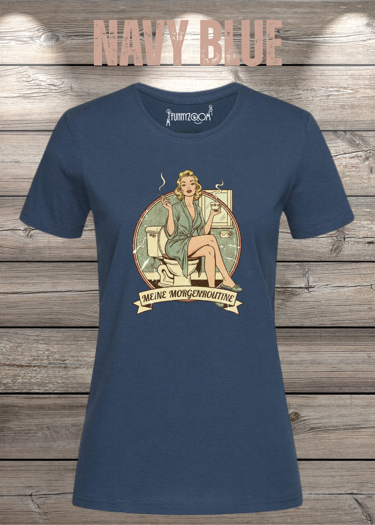 Damen T-Shirt Meine Morgenroutine – Lustiges Retro Shirt für Morgenmuffel