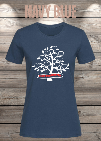 Familienmanagerin T-Shirt Damen – Herzbaum in Navy Blue.