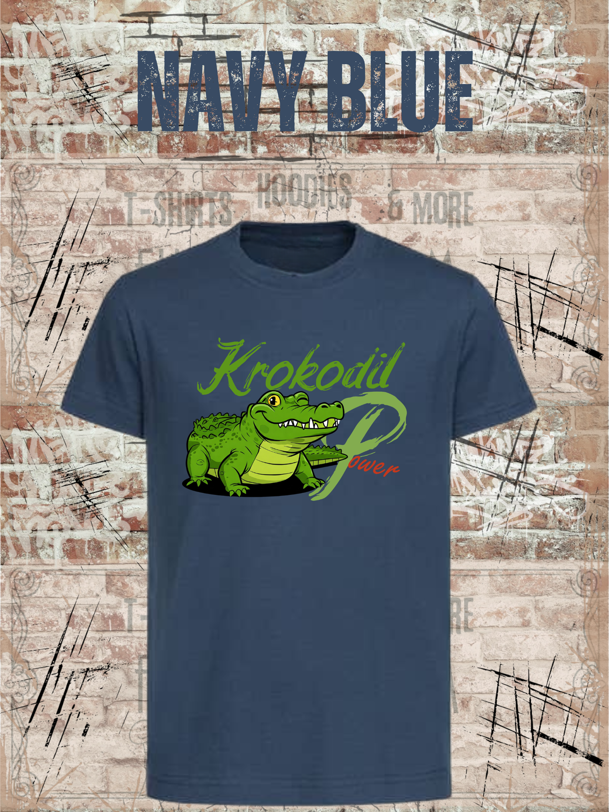 Krokodil Power – Kinder T-Shirt für Jungen & Mädchen in Navy Blue.