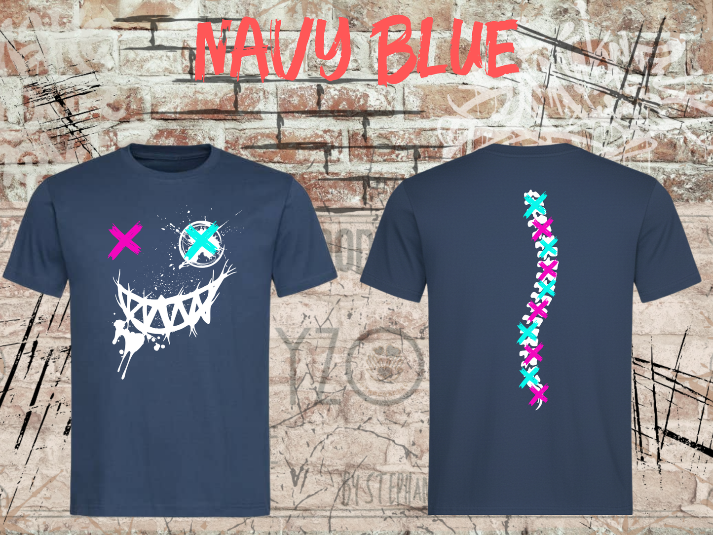 Neon Chaos Smile Unisex T-Shirt – Graffiti Face Streetwear Shirt mit Rückenprint