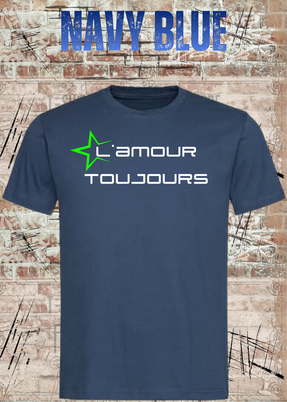 L'amour Toujours T-Shirt – Techno, Rave & Festival Shirt in Navy Blue.