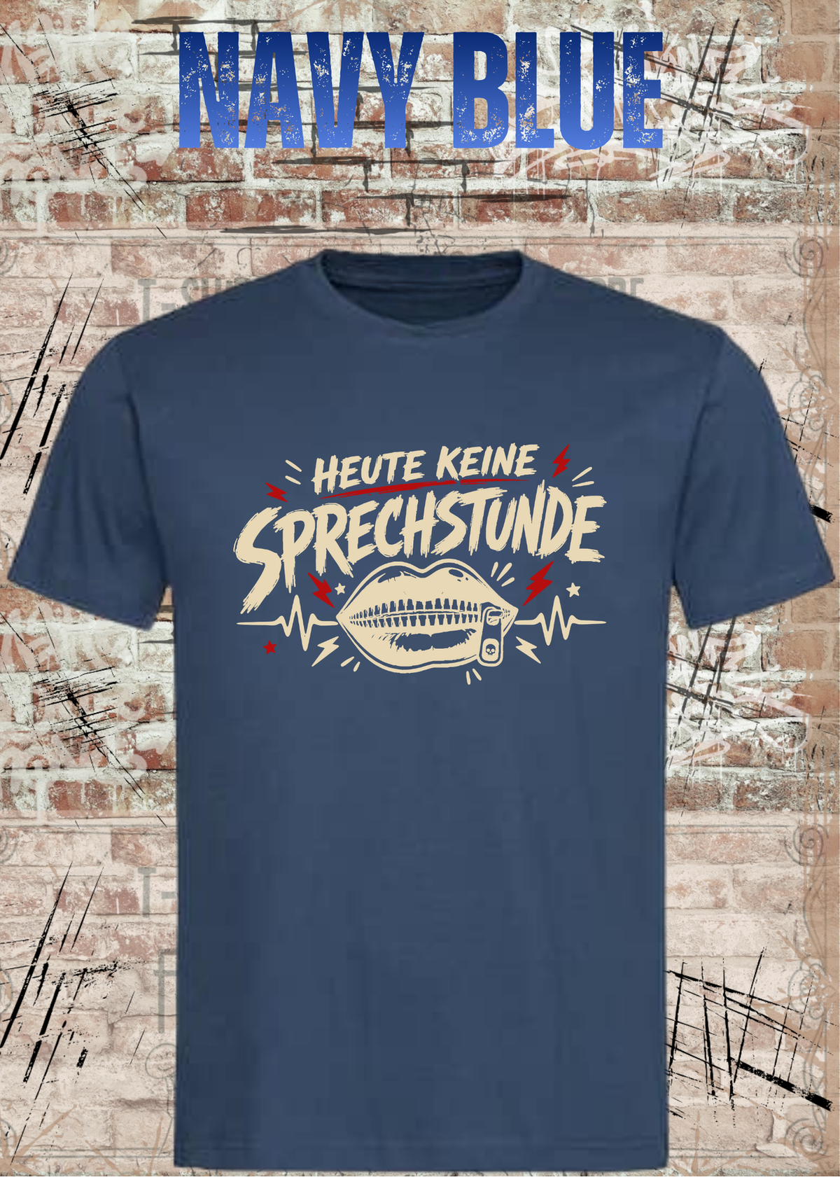 Unisex-T-Shirt „Heute keine Sprechstunde“ in Navy Blue.