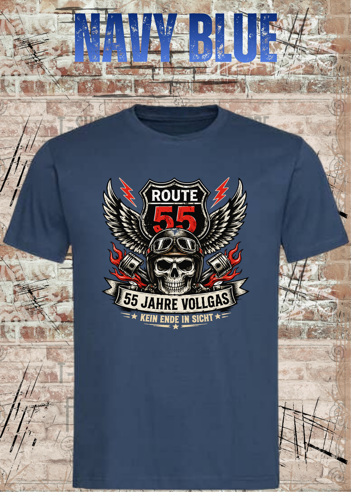 55 Jahre Vollgas T-Shirt – Route 55 in Navy Blue.