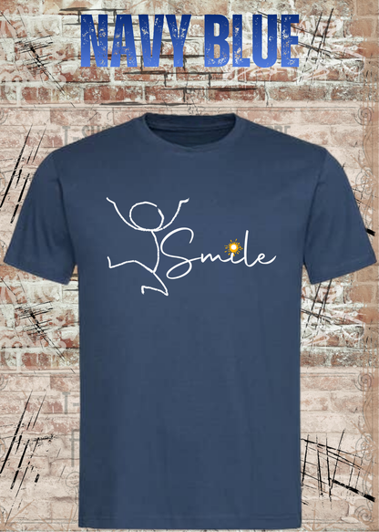 Smile Shirt – Minimalistisches Unisex T-Shirt mit Positive Vibes Design in Navy Blue.