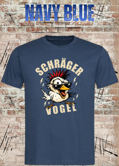 Unisex-T-Shirt „Schräger Vogel“ in Navy Blue.