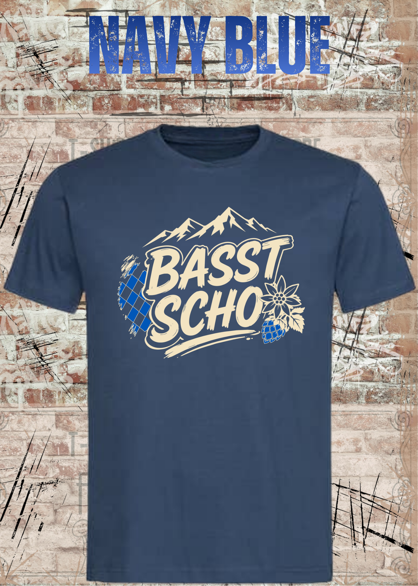 Basst scho – Bayerisches T-Shirt mit Bergen und Edelweiß