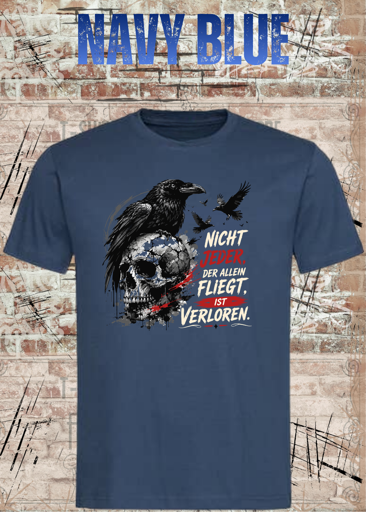 Nicht Jeder der Allein Fliegt T-Shirt – Dunkles Raben Shirt mit Totenkopf Motiv