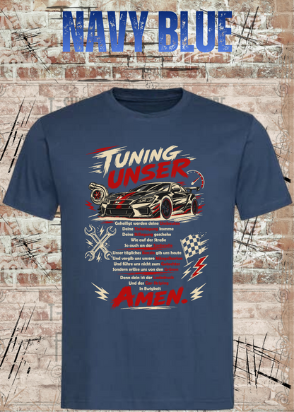 Unisex-T-Shirt „Tuning Unser“ in Navy Blue.