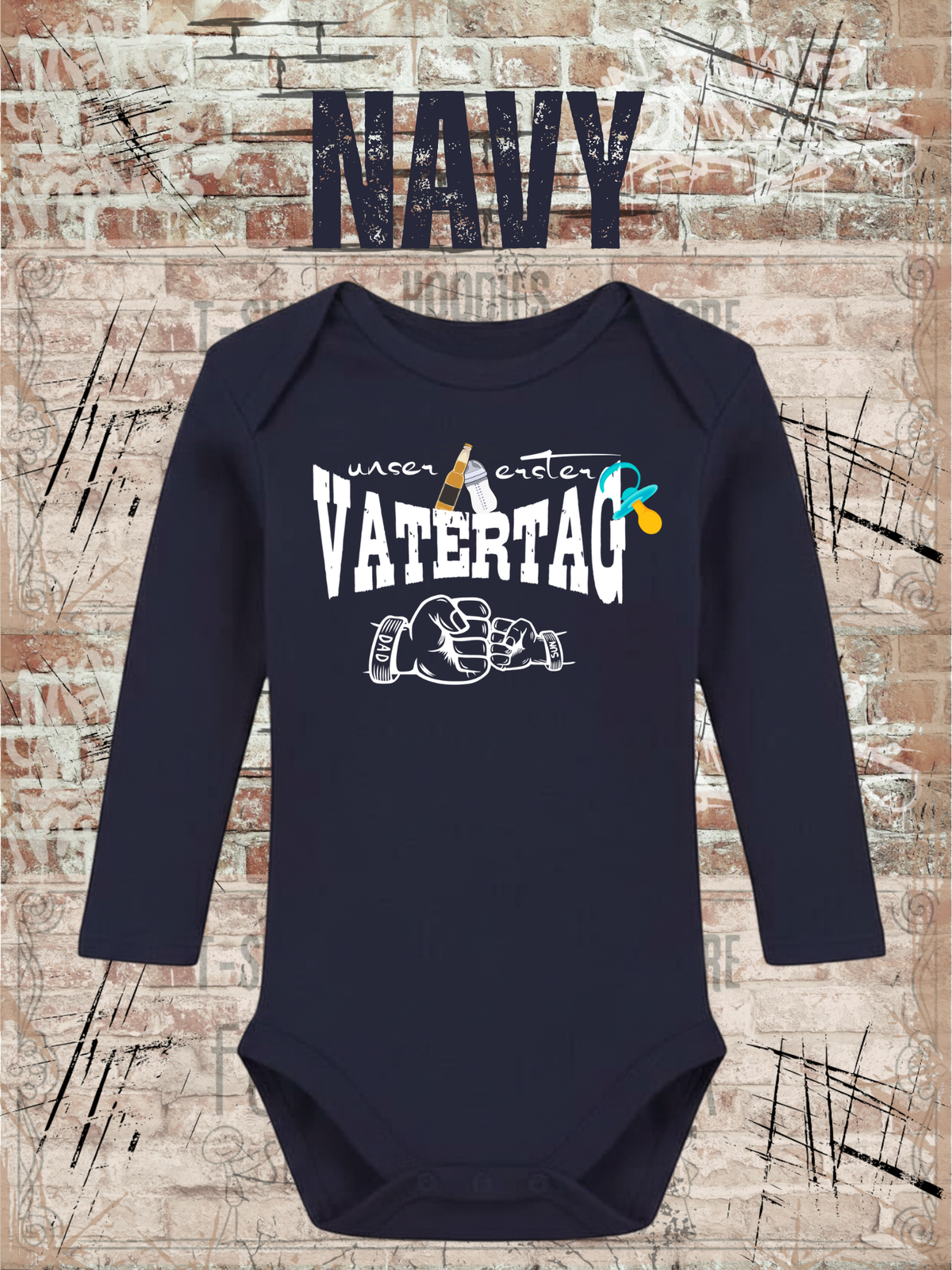 Jungen Baby Body Unser erster Vatertag in Navy.