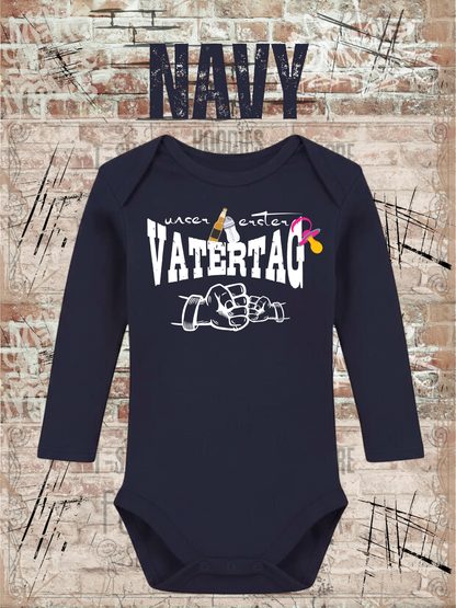 Mädchen Baby Body Unser erster Vatertag in Navy.