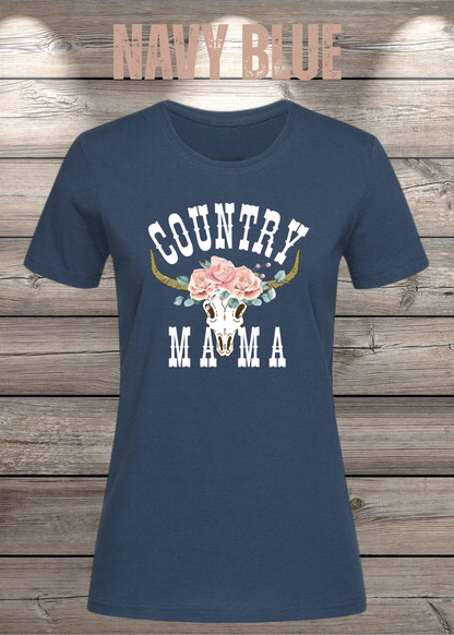 Country Mama T-Shirt – Freizeit Spruch Shirt für Damen in Navy Blue.