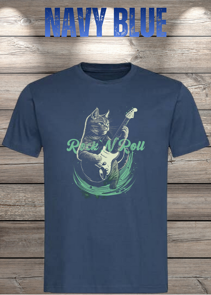 Katzenrocker – Rock n Roll Unisex T-Shirt für Musikliebhaber in Navy Blue.