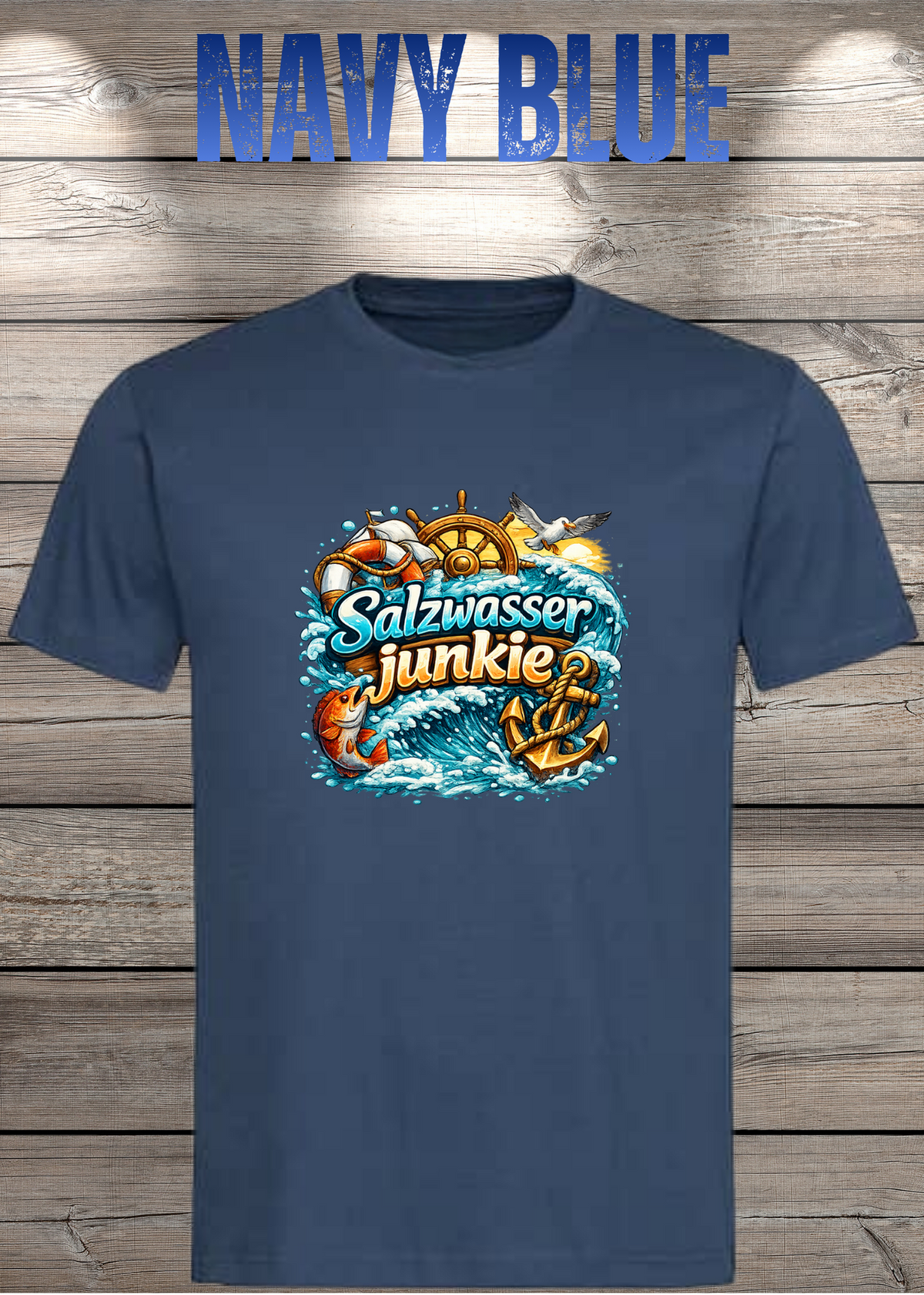 Salzwasser-Junkie Unisex T-Shirt in Navy Blue.