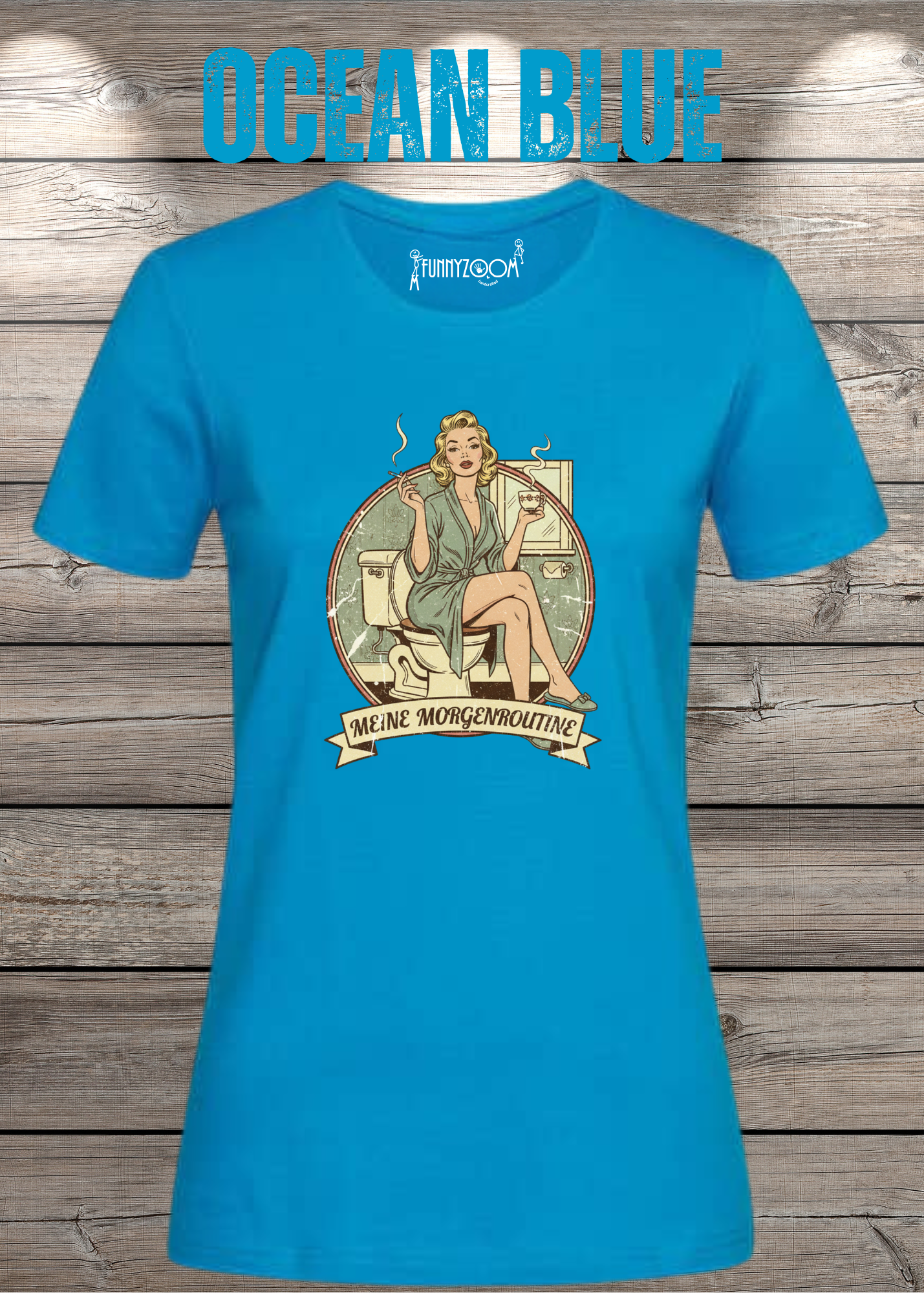 Damen T-Shirt Meine Morgenroutine – Lustiges Retro Shirt für Morgenmuffel