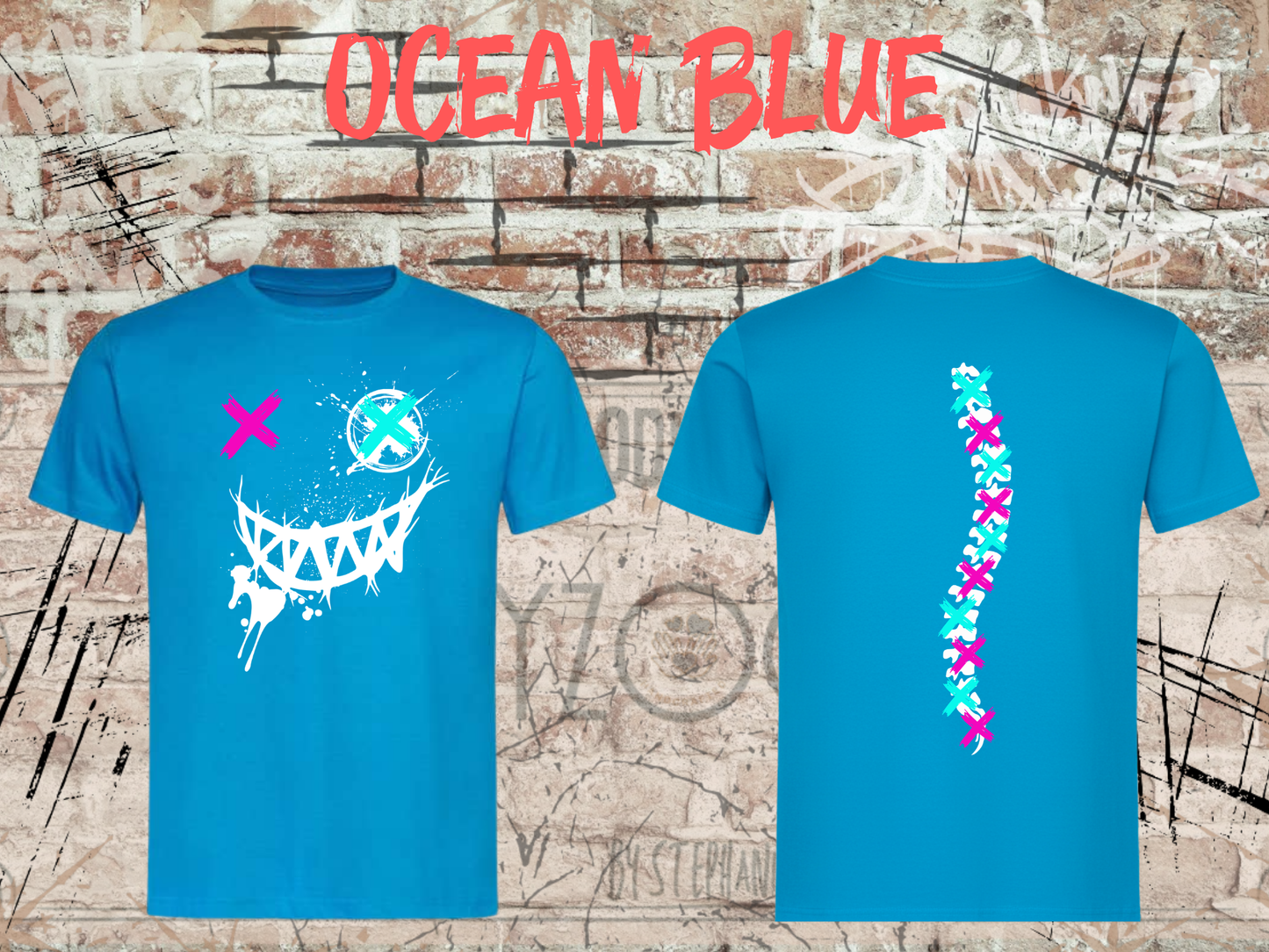 Neon Chaos Smile Unisex T-Shirt – Graffiti Face Streetwear Shirt mit Rückenprint