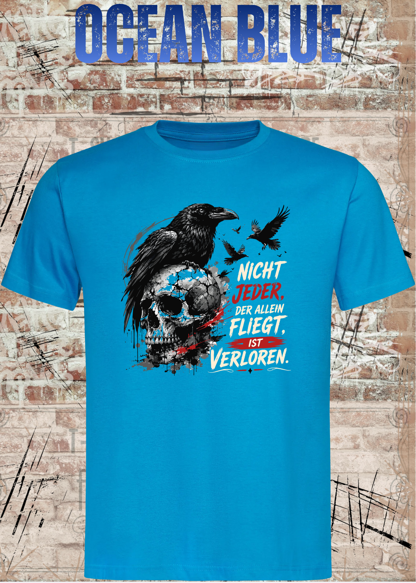 Nicht Jeder der Allein Fliegt T-Shirt – Dunkles Raben Shirt mit Totenkopf Motiv