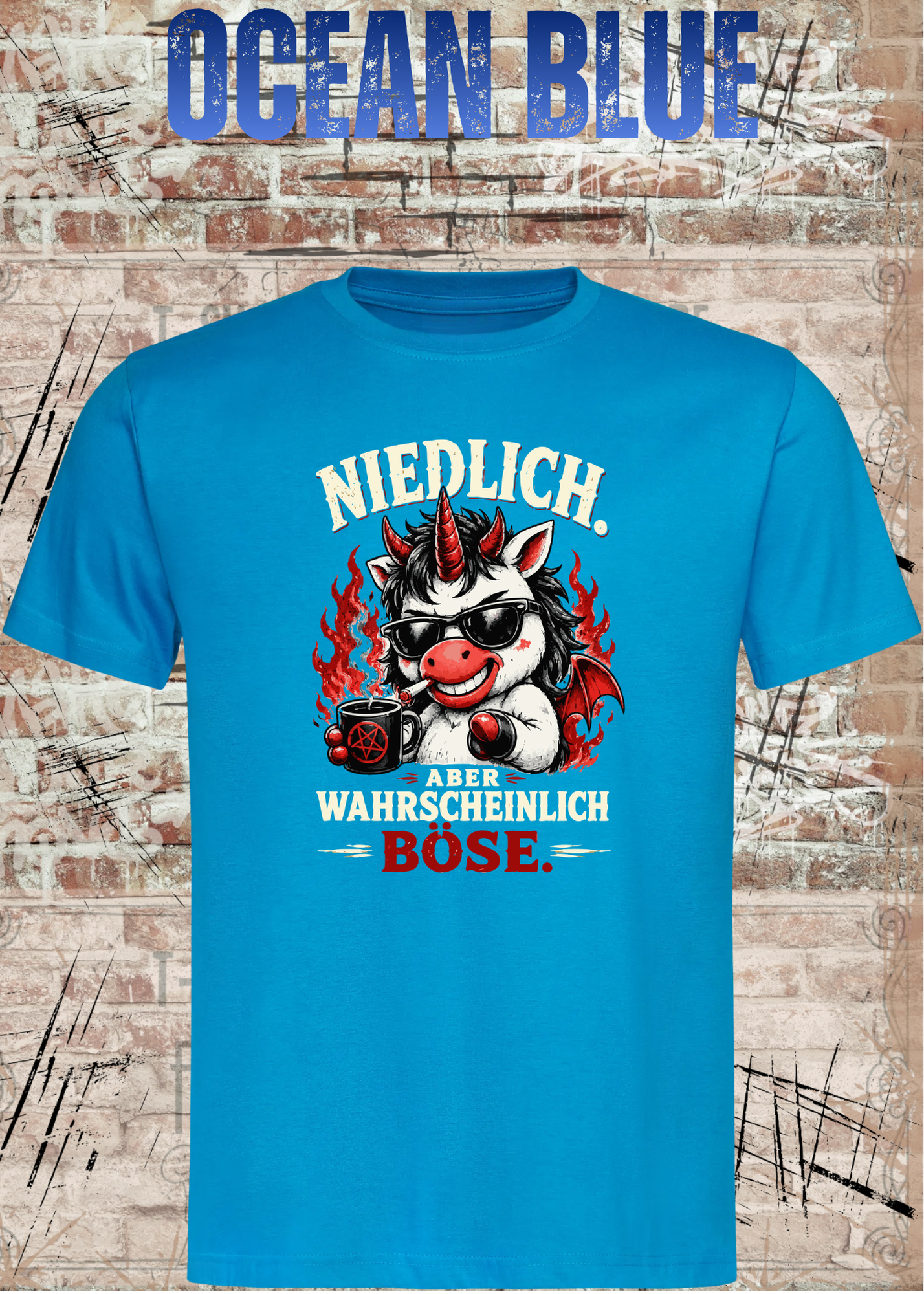 Niedlich aber wahrscheinlich böse – Lustiges Unisex T-Shirt mit Einhorn Motiv