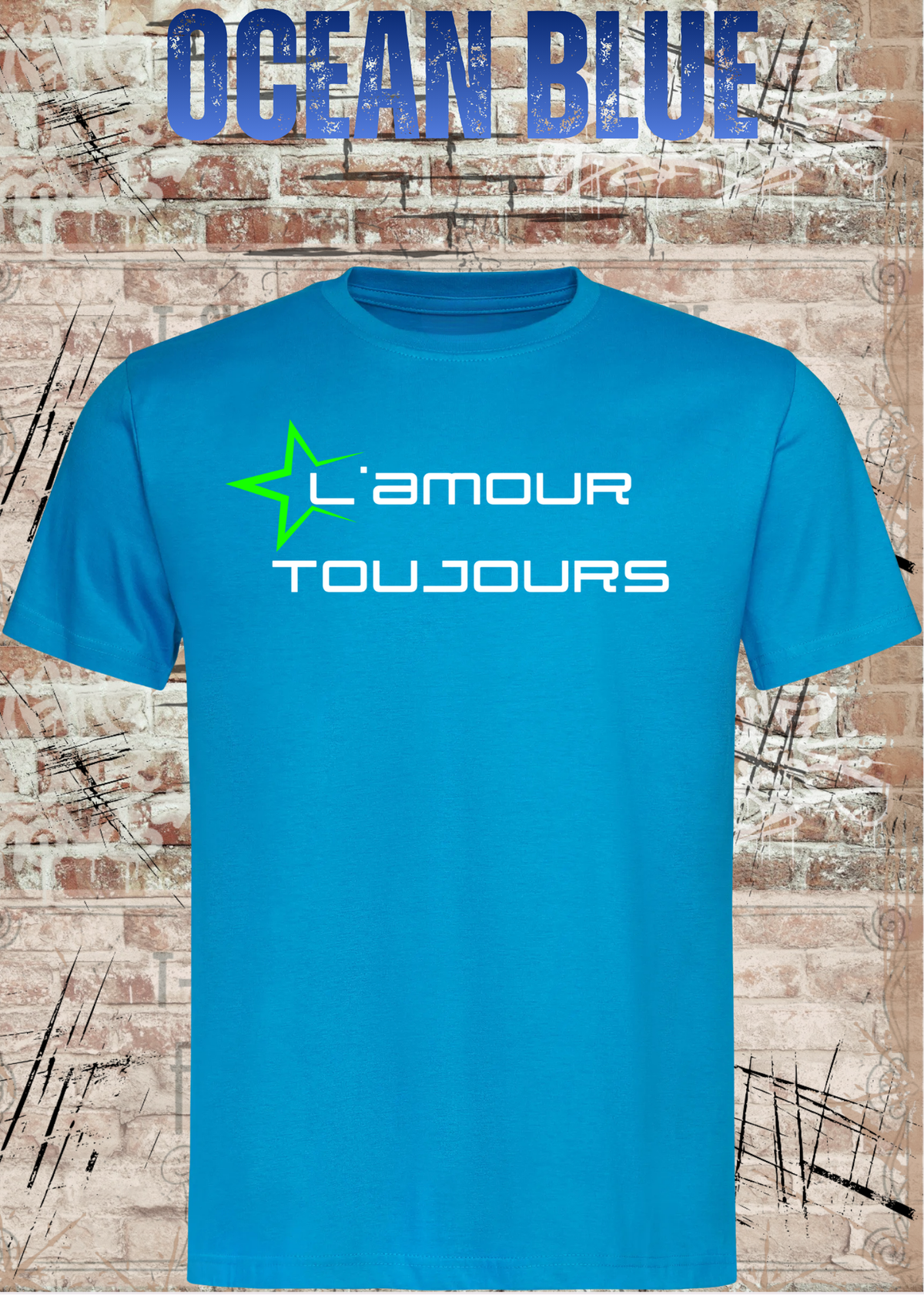 L'amour Toujours T-Shirt – Techno, Rave & Festival Shirt in Ocean Blue.