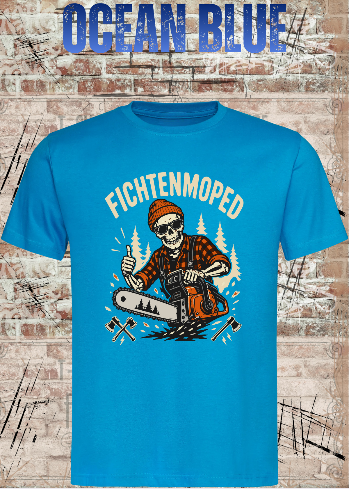 Herren-T-Shirt „Fichtenmoped“ in Ocean Blue.