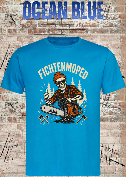 Herren-T-Shirt „Fichtenmoped“ in Ocean Blue.