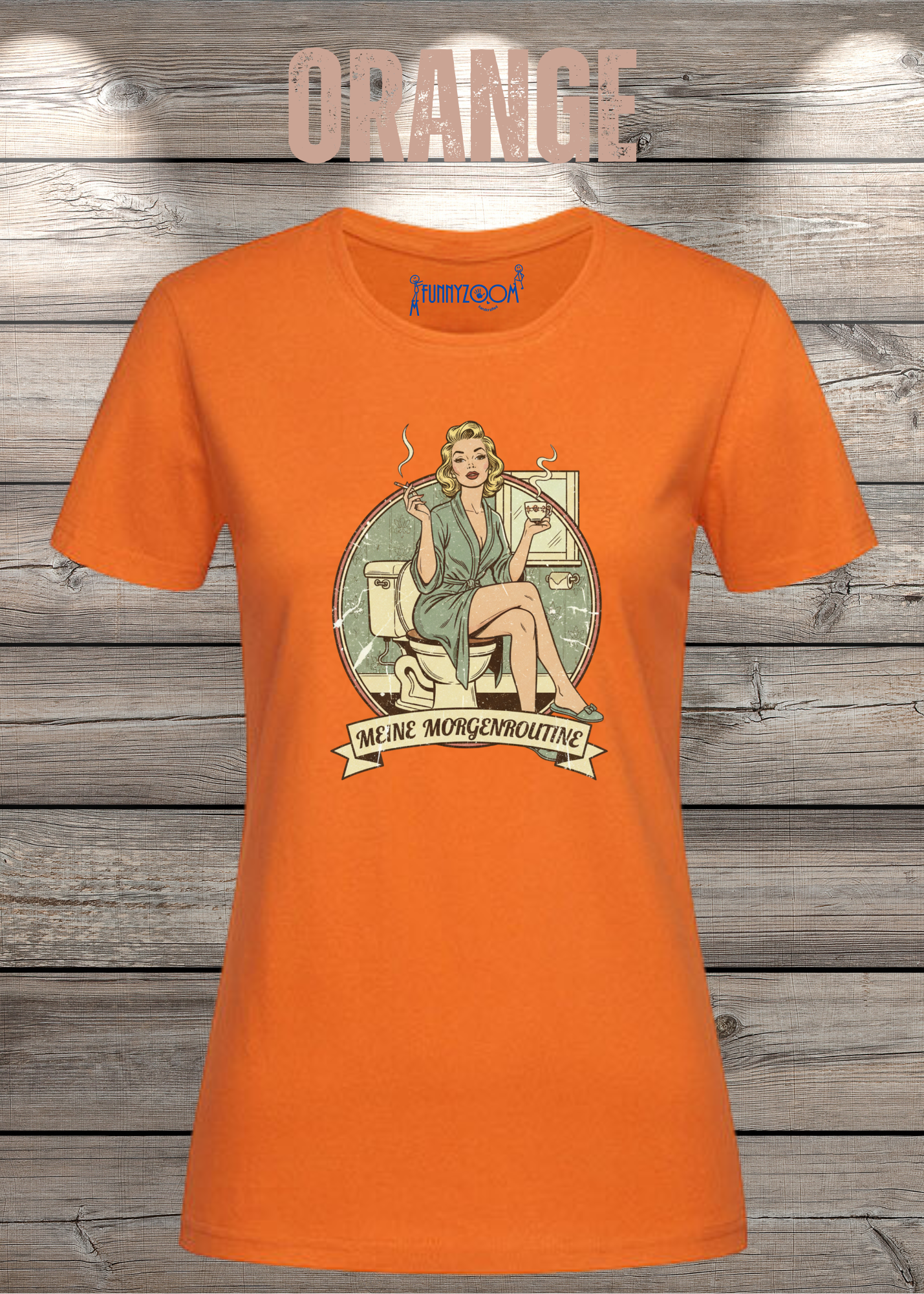 Damen T-Shirt Meine Morgenroutine – Lustiges Retro Shirt für Morgenmuffel