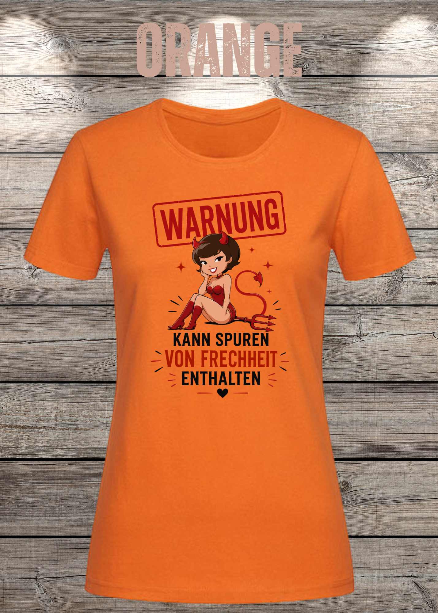 Lustiges Damen T-Shirt "WARNUNG – Kann Spuren von Frechheit enthalten" | Teufelchen Pin-up | Fun Shirt
