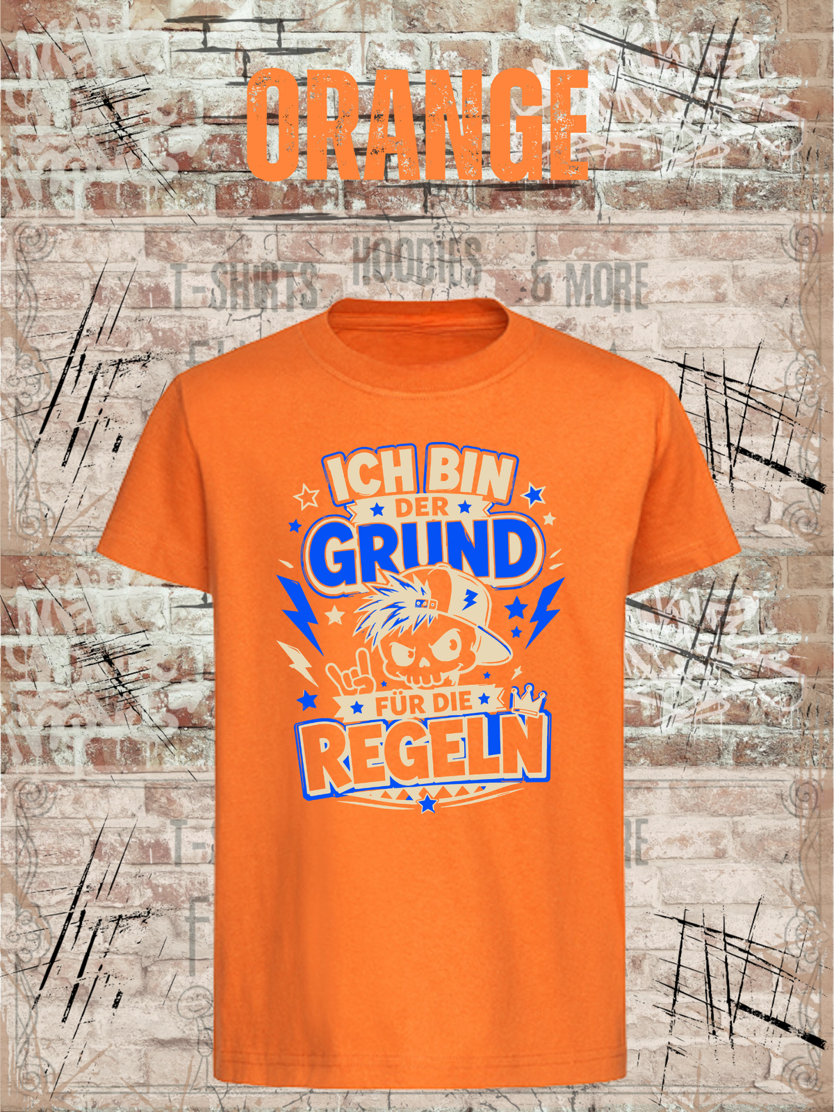 Ich bin der Grund für die Regeln – Jungen T-Shirt in Orange.