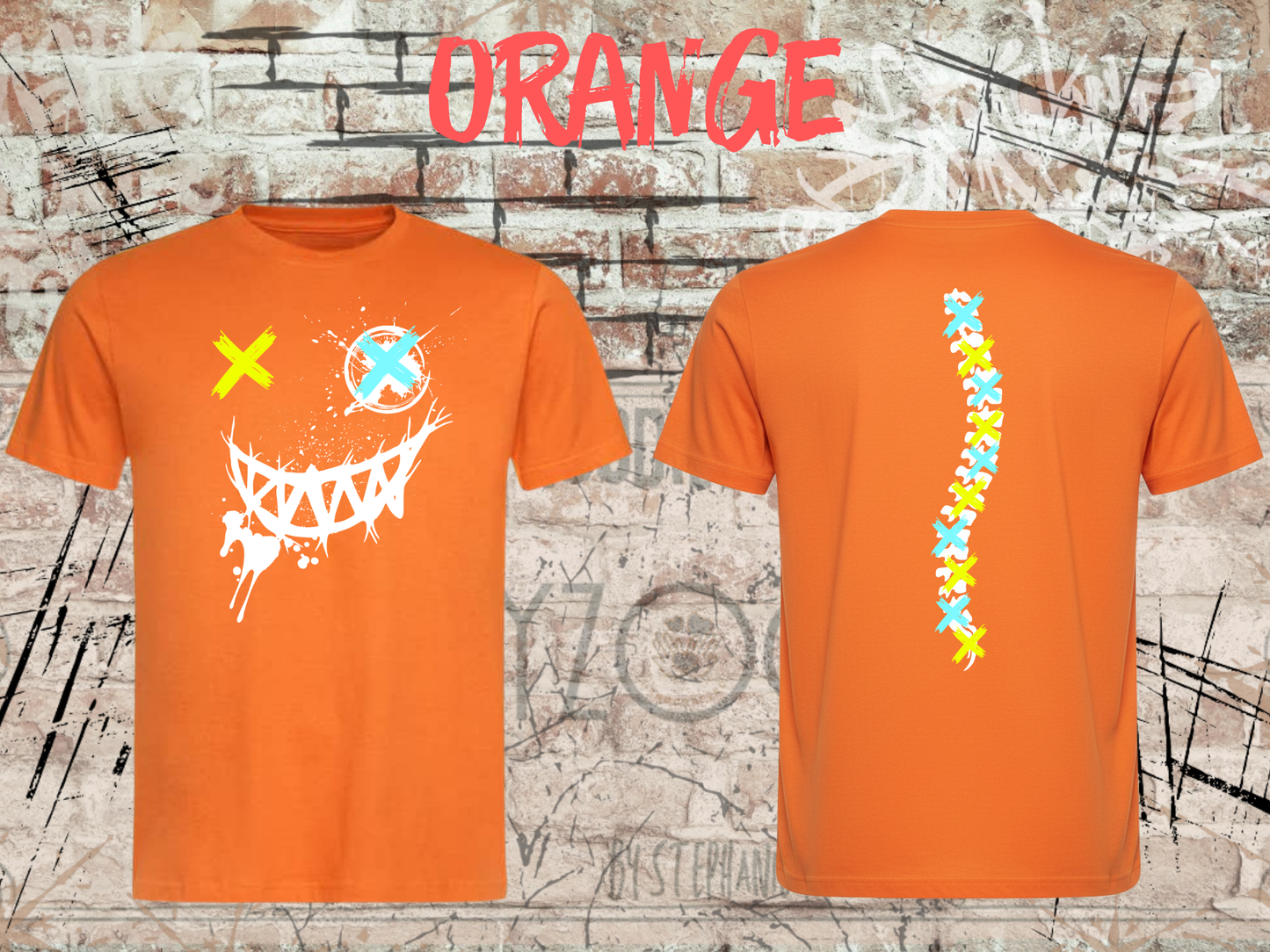 Neon Chaos Smile Unisex T-Shirt – Graffiti Face Streetwear Shirt mit Rückenprint
