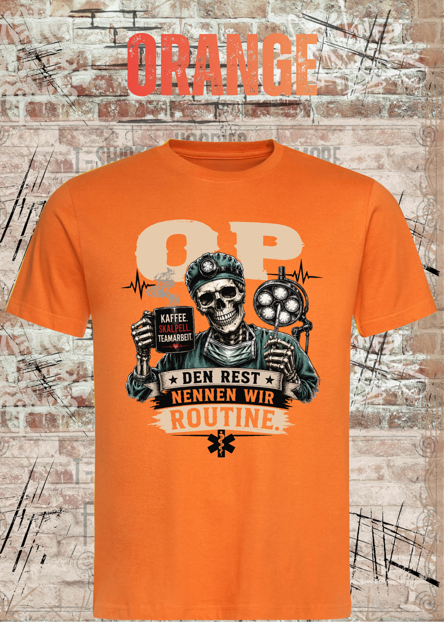 OP T-Shirt „Den Rest nennen wir Routine“ | Skelett Shirt für OP-Team & Medizin