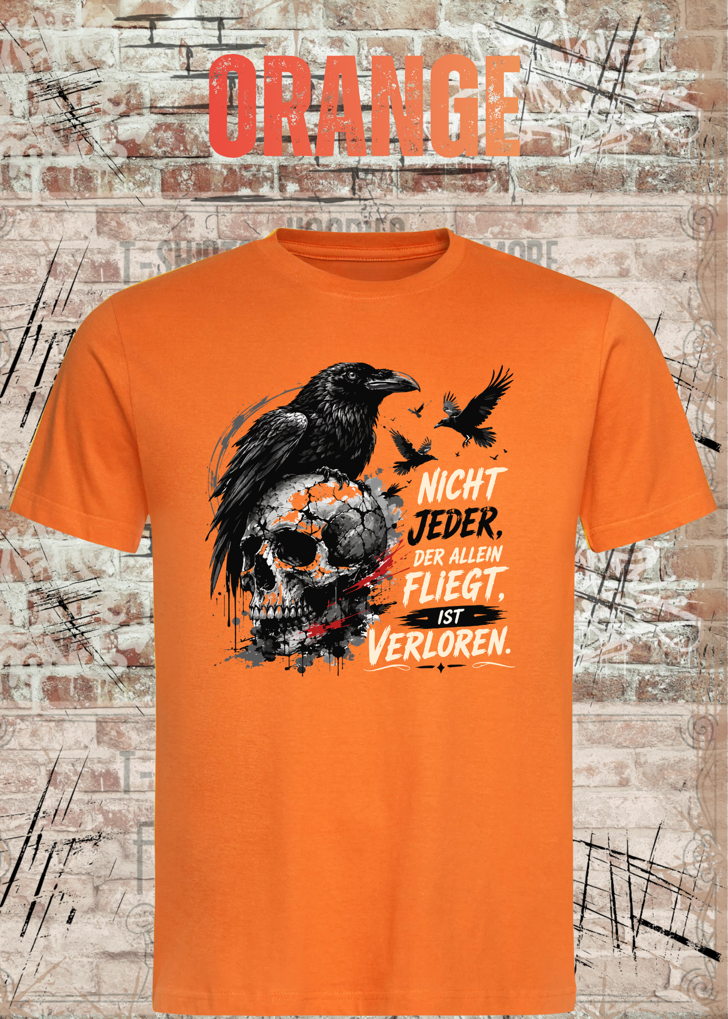 Nicht Jeder der Allein Fliegt T-Shirt – Dunkles Raben Shirt mit Totenkopf Motiv