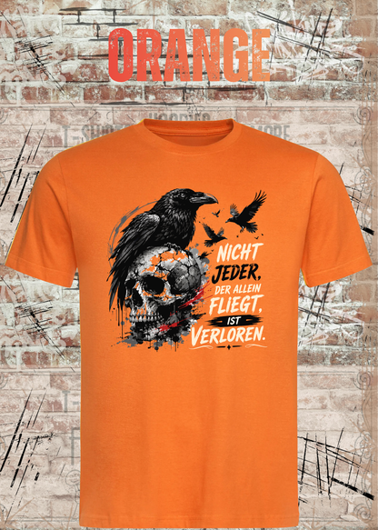 Nicht Jeder der Allein Fliegt T-Shirt – Dunkles Raben Shirt mit Totenkopf Motiv