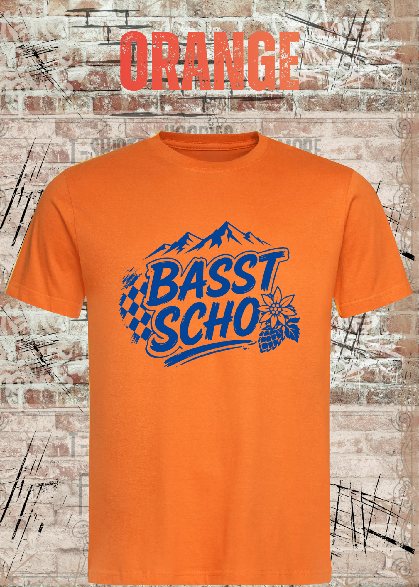 Basst scho – Bayerisches T-Shirt mit Bergen und Edelweiß