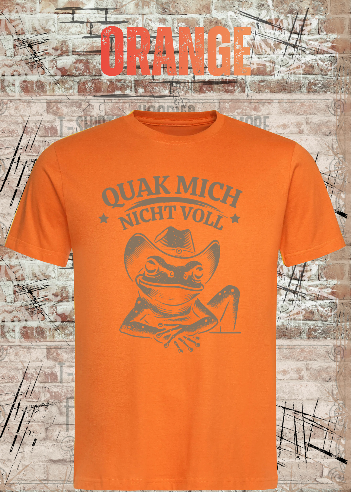 Unisex T-Shirt Orange mit Cowboy-Frosch und Spruch Quak mich nicht voll – FunnyZoom