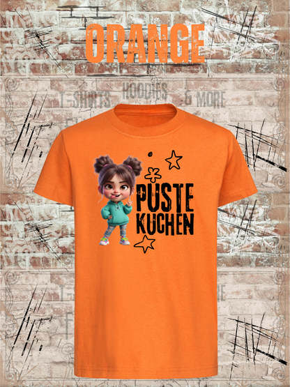 Kinder-T-Shirt „Pustekuchen!“ in Orange.