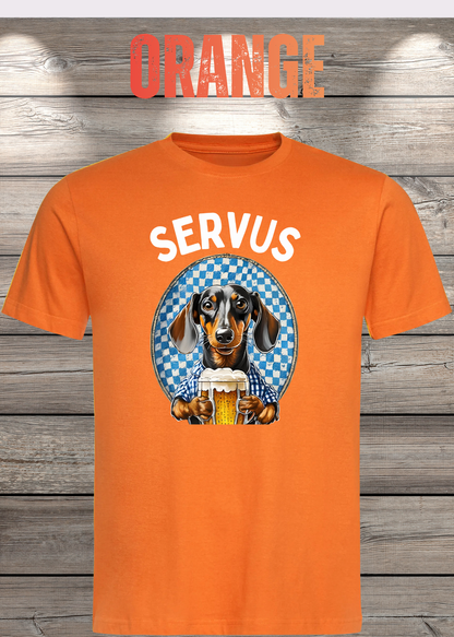 Servus Dackel Bayern Bier T-Shirt in Orange.