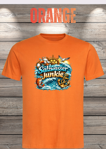 Salzwasser-Junkie Unisex T-Shirt in Orange.