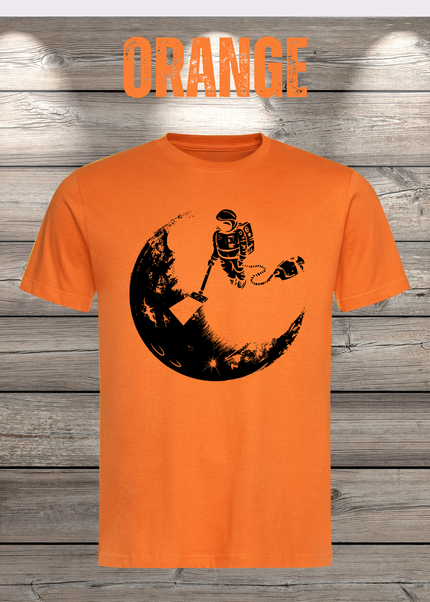 T-Shirt Mond mit Astronaut der Mond mit Staubsauger Staub saugt Personalisierbar Witziges T-Shirt Geschenkidee Lustiges Unisex T-Shirt