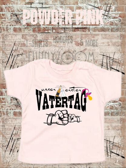 Baby Maedchen T-Shirt Unser erster Vatertag Suesse in Powder Pink.