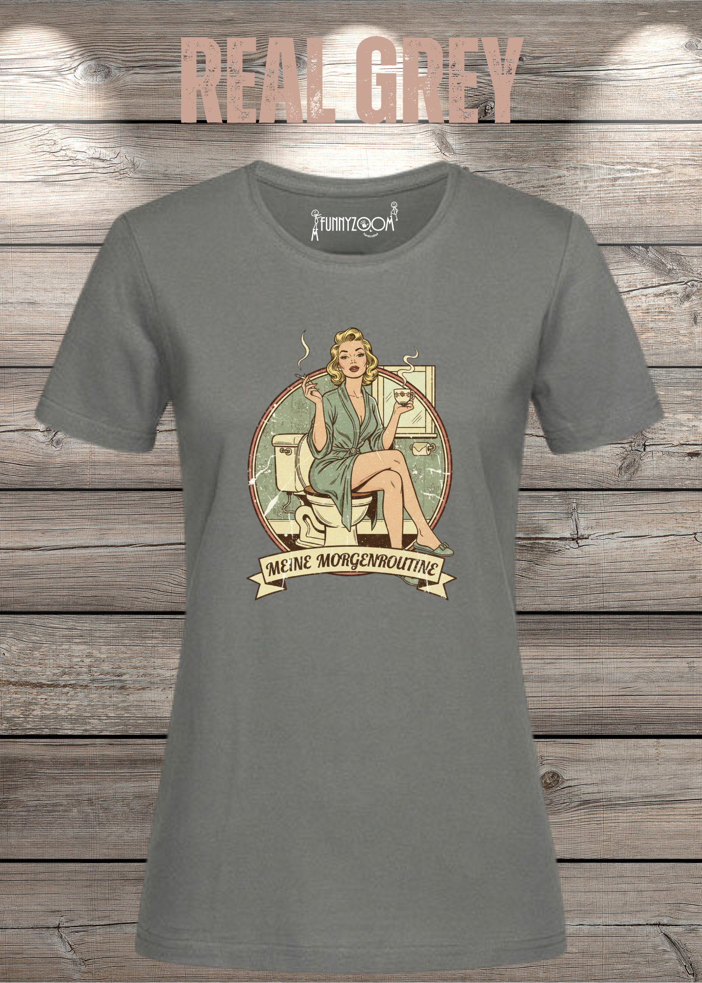 Damen T-Shirt Meine Morgenroutine – Lustiges Retro Shirt für Morgenmuffel