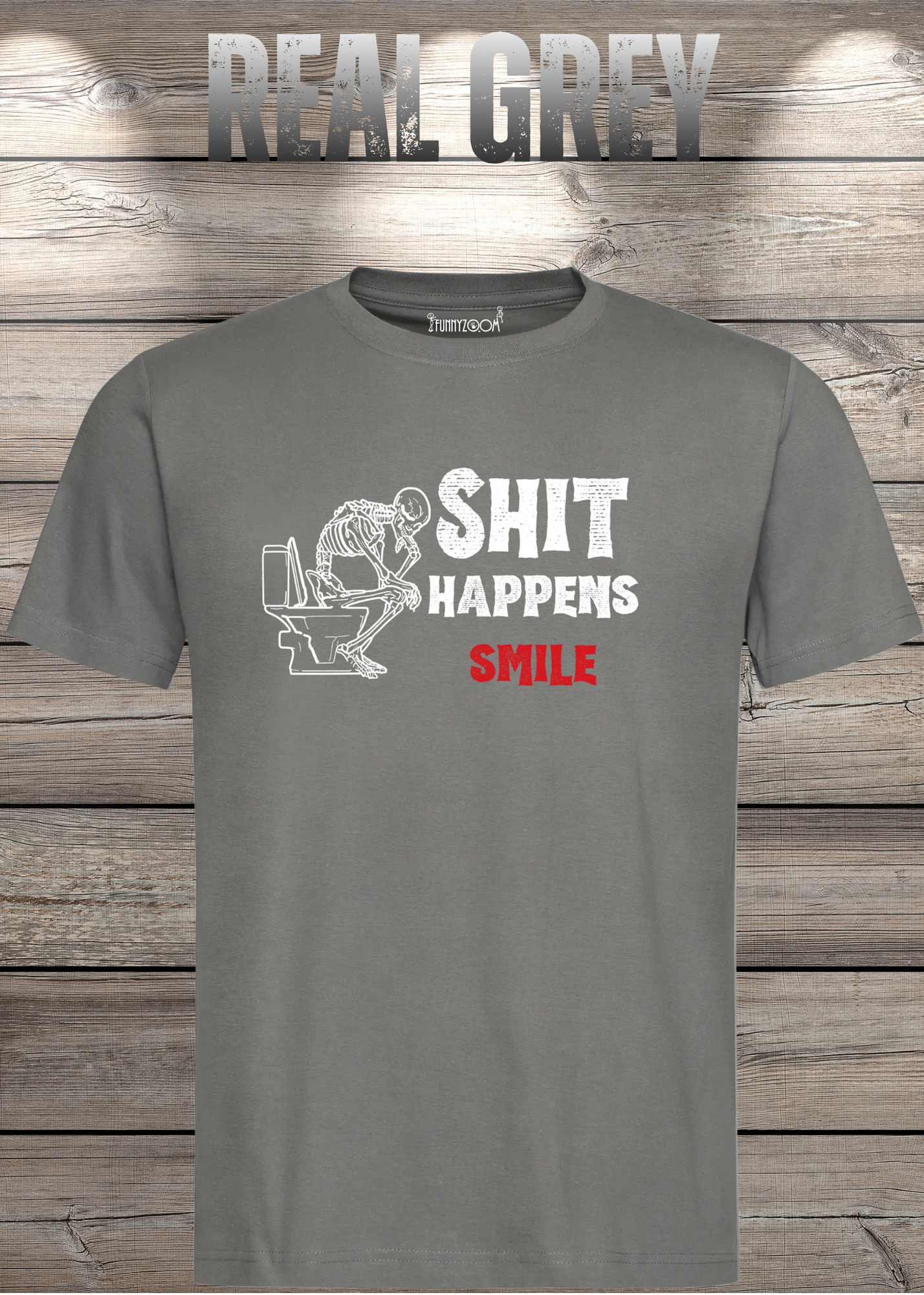 T-Shirt 'Shit happens smile' - Skelett Design - Witziges Spruch T-Shirt Unisex - Geschenkidee