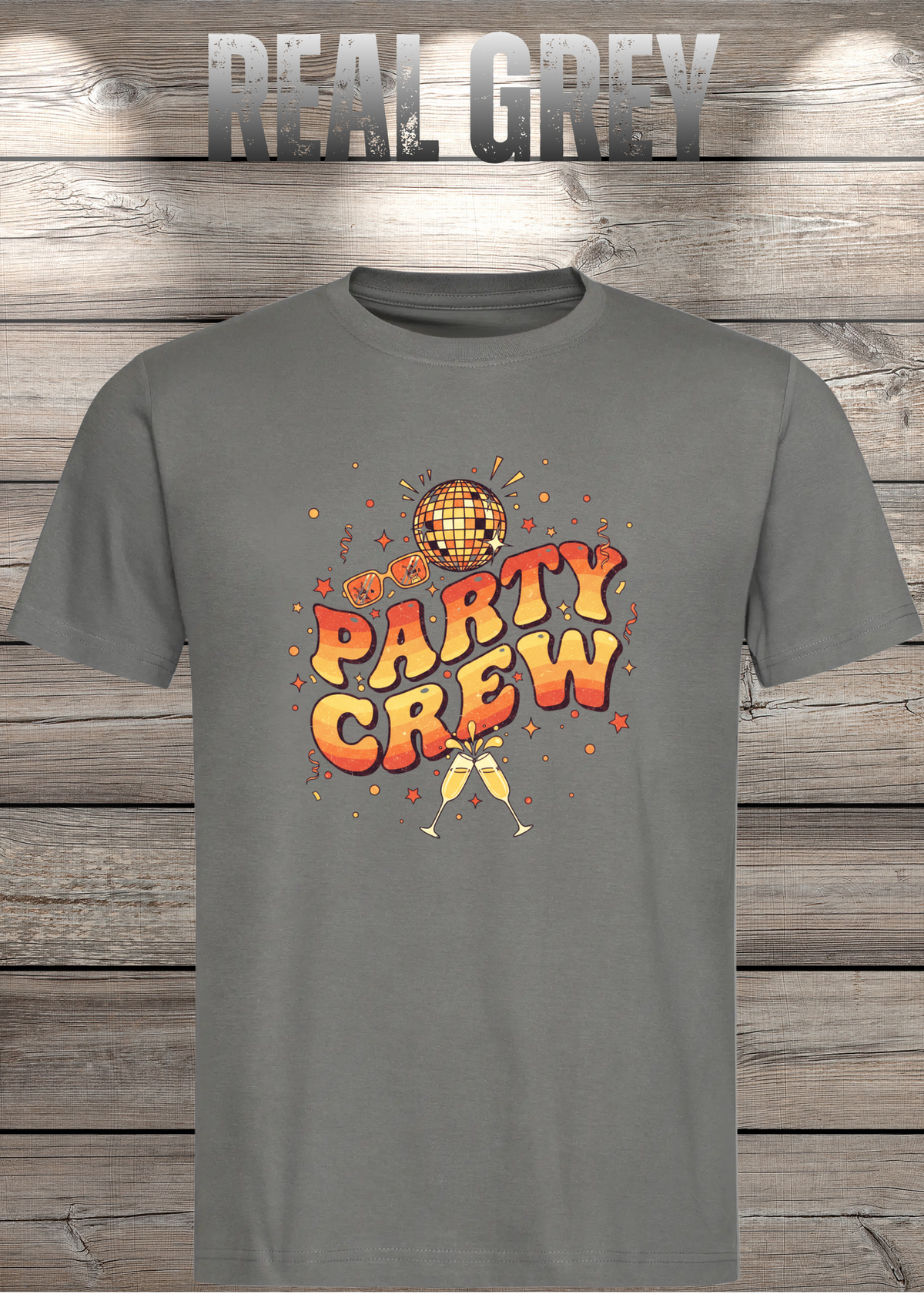 Unisex-T-Shirt „Party Crew“ in Real Grey.