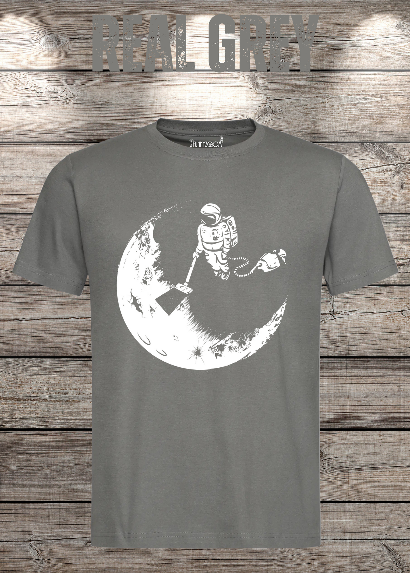 T-Shirt Mond mit Astronaut der Mond mit Staubsauger Staub saugt Personalisierbar Witziges T-Shirt Geschenkidee Lustiges Unisex T-Shirt
