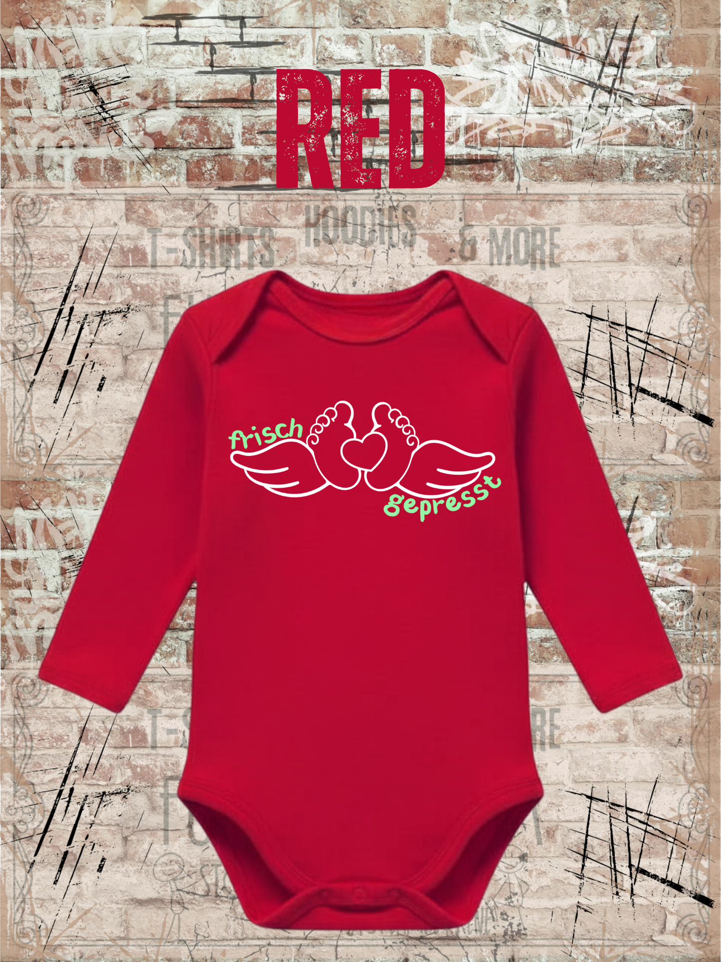 Baby Body Langarm Frisch gepresst Lustiger Spruch Geschenk zur Geburt Newborn Body