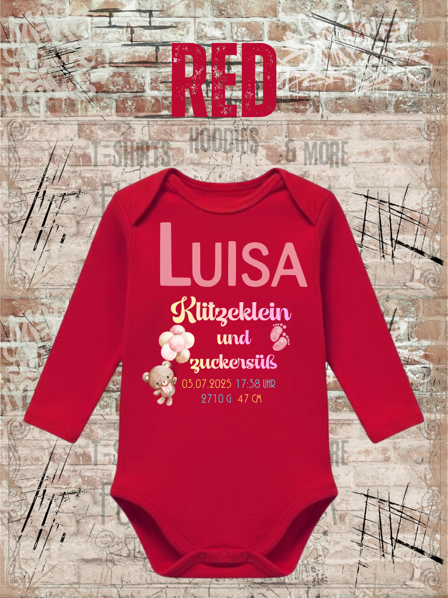 Baby Body Klitzeklein und Zuckersüß Personalisierbar mit Namen, Geburtsdatum, Größe & Gewicht