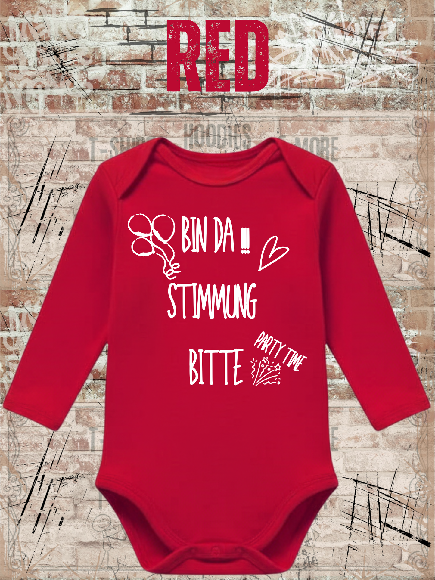 Baby Body Langarm 'Bin da - Stimmung bitte Party Time!' - Lustiger Spruch fuer kleine Partyloewen