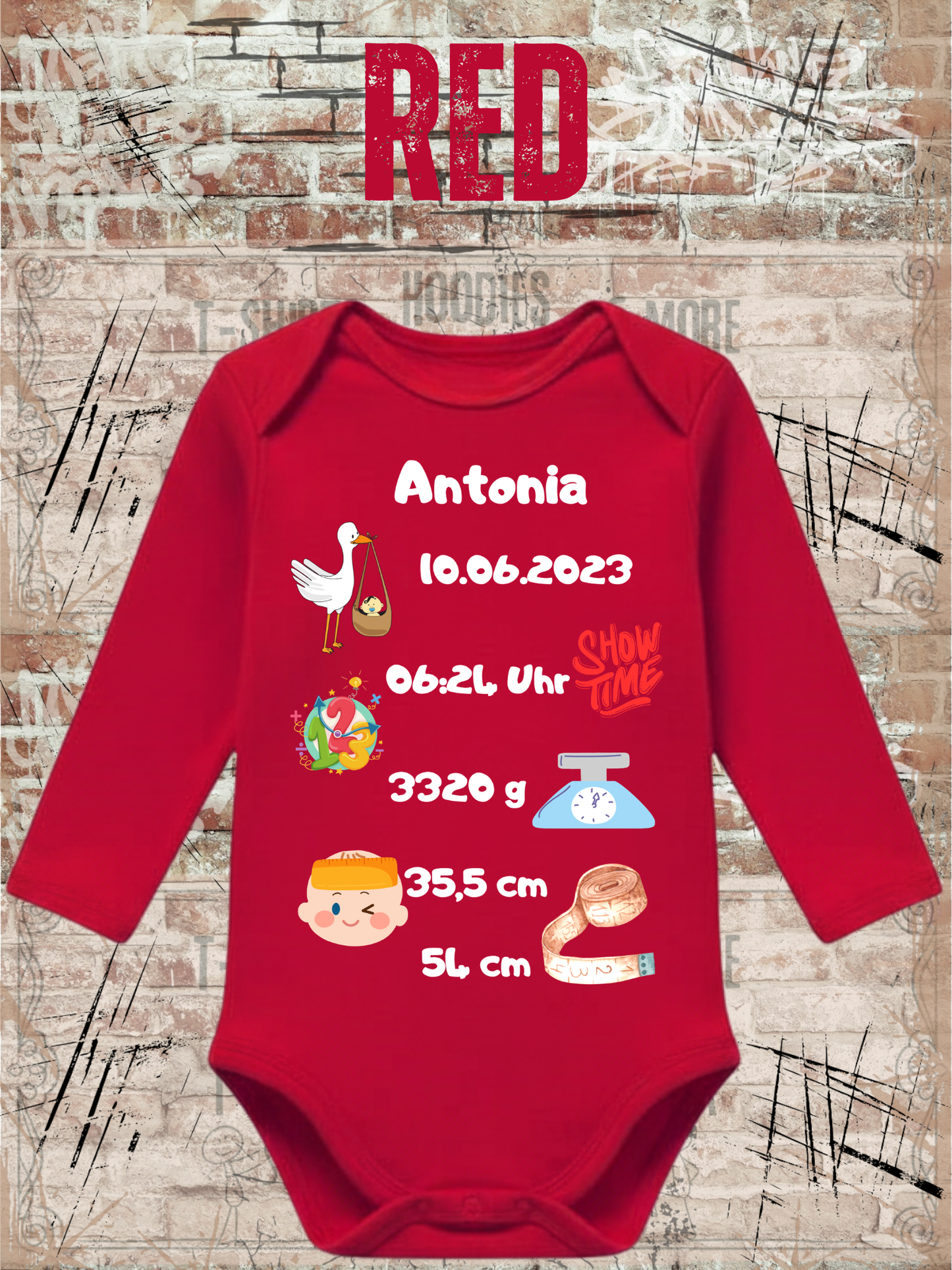 Baby Body Personalisierbar - Name, Geburtsdatum, Groesse & Gewicht - Newborn Geschenk