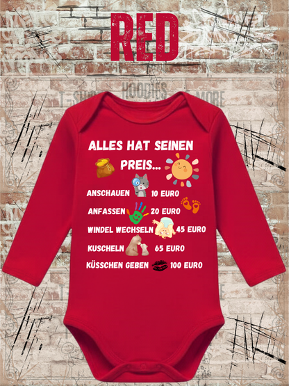 Baby Body Langarm Alles Hat Seinen Preis | Lustiger Babybody zur Geburt | Geschenk für Jungen & Mädchen