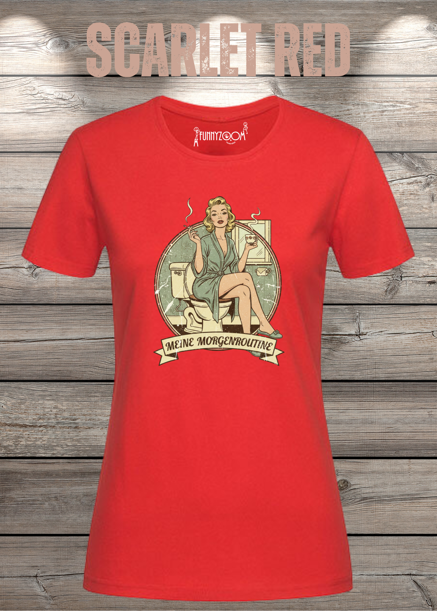 Damen T-Shirt Meine Morgenroutine – Lustiges Retro Shirt für Morgenmuffel