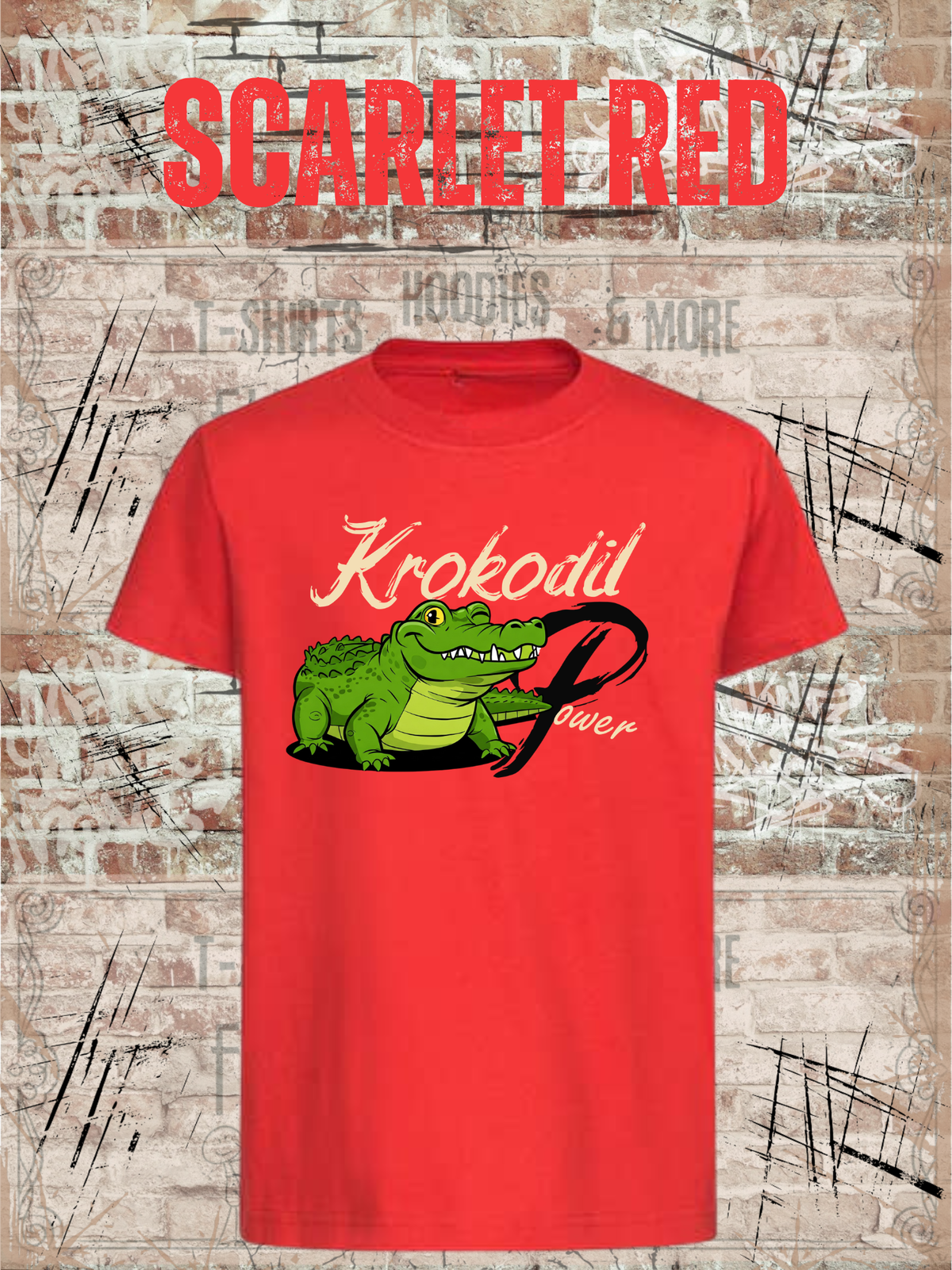 Krokodil Power – Kinder T-Shirt für Jungen & Mädchen in Scarlet Red.